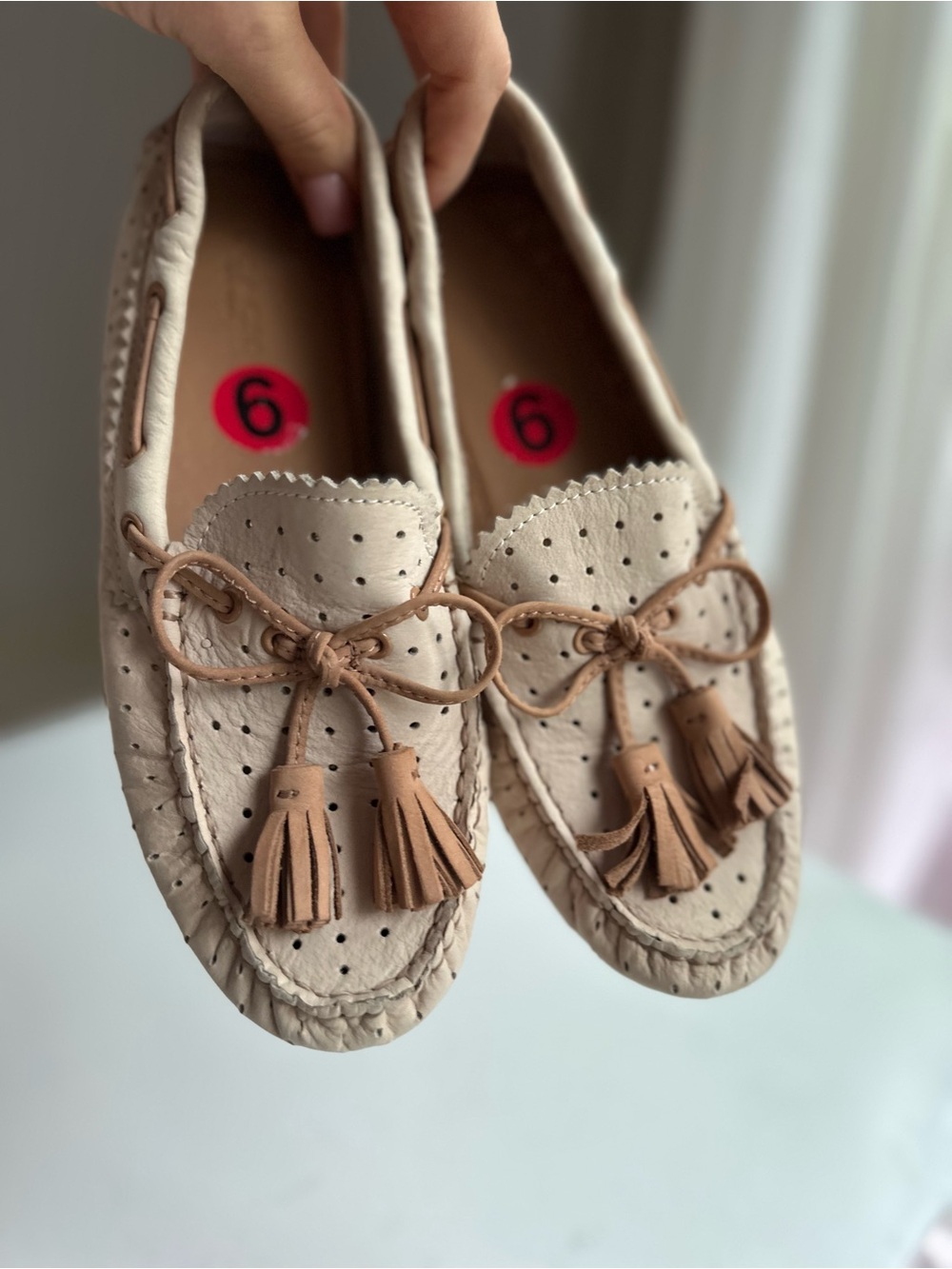Coach Perforated Leather Tassel Driving Loafers US 6